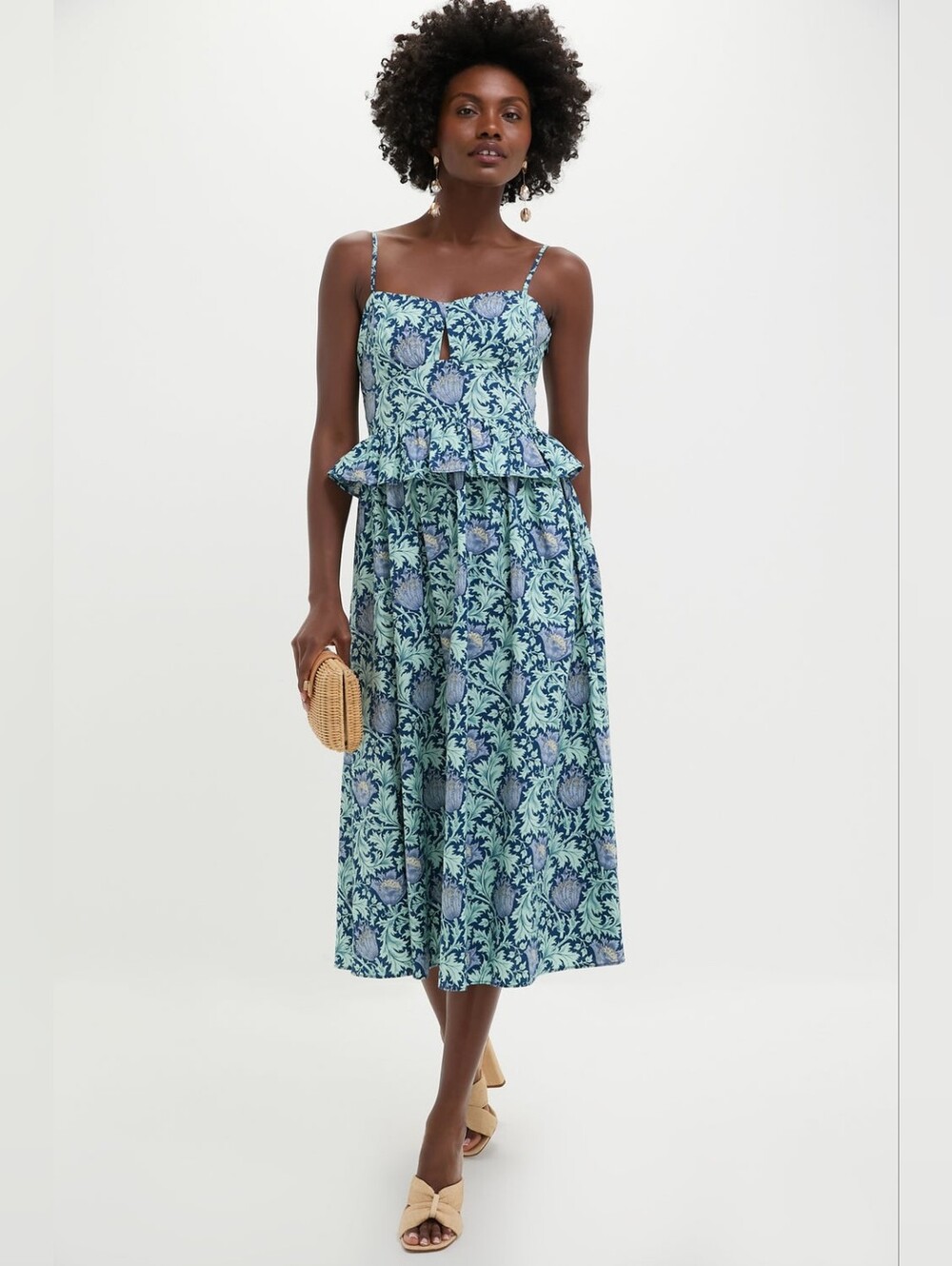 Tuckernuck NWT Hyacinth House Blue Leafy Floral Maeve Midi Dress Size Small
